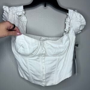 ASTR The Label Ruched Puff Sleeve Bustier Top – White Medium New with tags